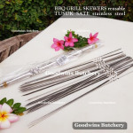 BBQ SKEWERS stainless steel reusable very sharp tip - tusuk sate 32cm 5pcs